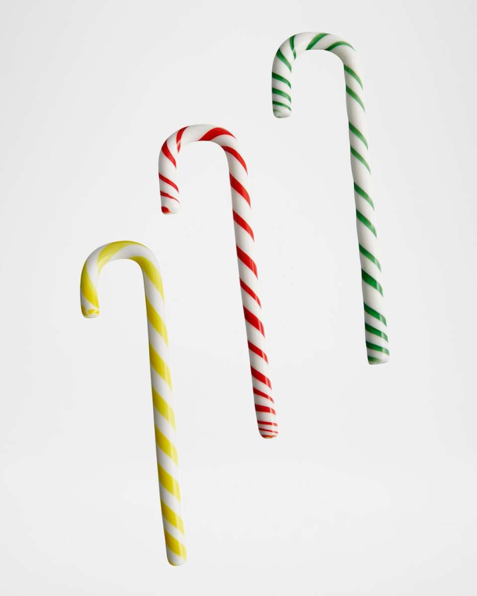 Polka Candy Cane Christmas Decorations, Set of 3